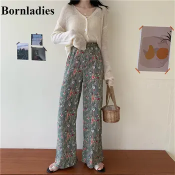 

Bornladies Thin Colored Wide Leg Pants All Match 2020 Printed Elastic Waist Floral High Waist Loose Versatile Casual Trousers