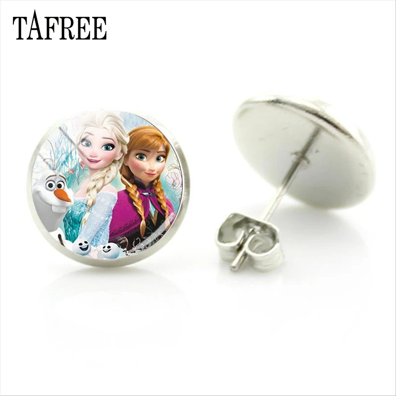 TAFREE Снежная королева серьги-гвоздики сережка, стеклянный купол с красивыми принцессами Эльза Анна, серьги со шпилькой, для девочек Модные украшения SQ02
