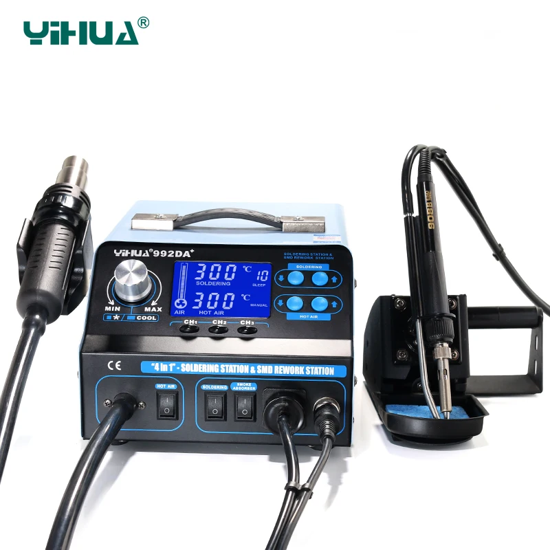 

LCD Soldering Station With Smoking Solder Iron Vacuum Pen BGA Rework Station Hot Air Blow Dryer Welding Station YIHUA 992DA+