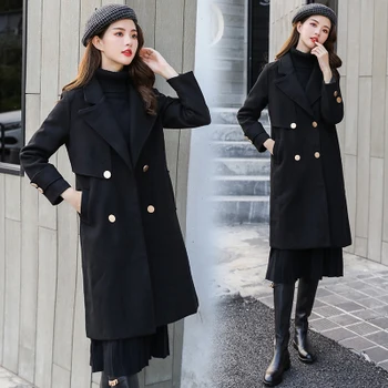 

Autumn Winter Korean Loose Woolen Coat Black Slim Woman Wool Coats Winter Long Wool Jackets Women Clothes Xxl Button