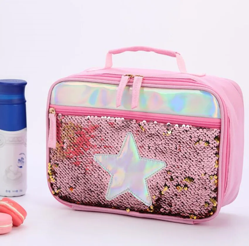Изоляционная посылка с блестками, Детская Портативная сумка для обеда, пищевая посылка с блестками, изоляционная посылка из алюминиевой фольги, сумка для обеда - Цвет: Pink