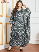 

2021 Oversized Gown Dress for Women Fashion Striped Batwing Sleeve Arabic Dubai Kaftan Plus Size Muslim Clothes Spring Autumn