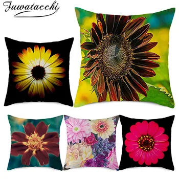 

Fuwatacchi Linen Sunflower Floral Picture Cushion Cover Flower Printed Pillow Cover for Home Sofa Decorative Pillowcases 45x45cm
