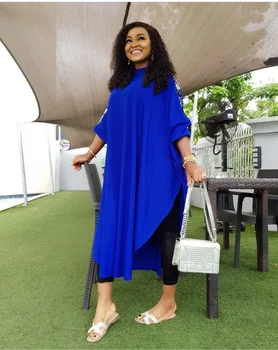 

Women Plus Size XXXL Maxi Long Shirt Dress Female Summer 3/4 Sleeve Solid Blue Black Sequined Elegant Loose Party Dresses Robe