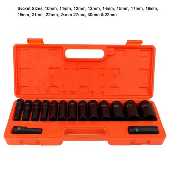 

Engine Care 15 pcs / Set 1/2 Inch Deep Impact Socket Tool Set 10-32mm for Garage Workshop Car tools car accessories