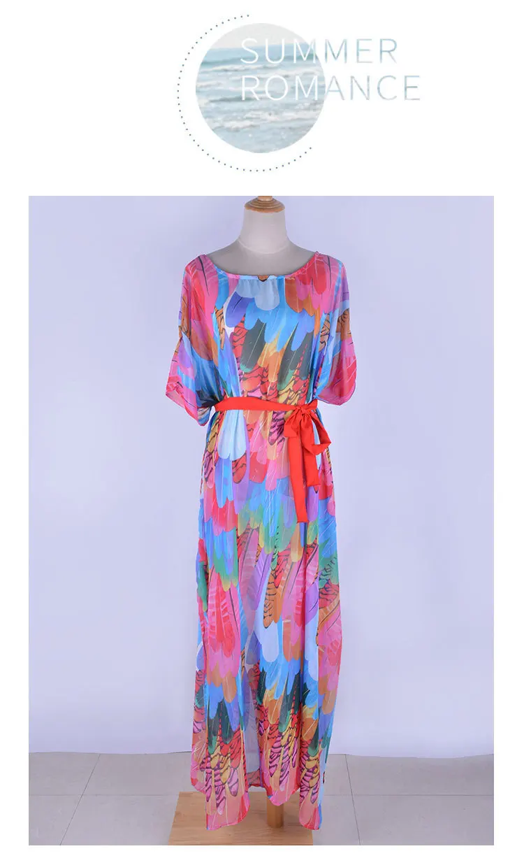 Beach Dresses Swimsuits Tunic Covered Woman Pareo And Swimsuit Chiffon Garment Skirt Color Feathers Loose Big Yards Female Smock