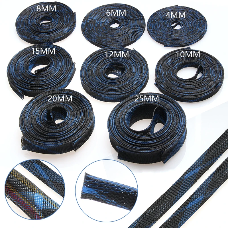 3mm BLK BLUE Expandable Braided DENSE PET Cable Sleeve Diy High Densely 