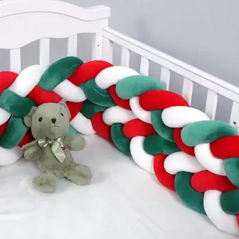 

Christmas Baby Bed Crib Bumper Cotton Christmas Anti-collision Knotted Fence 4M Long Baby Crib Bumper Knotted Braided Bumper
