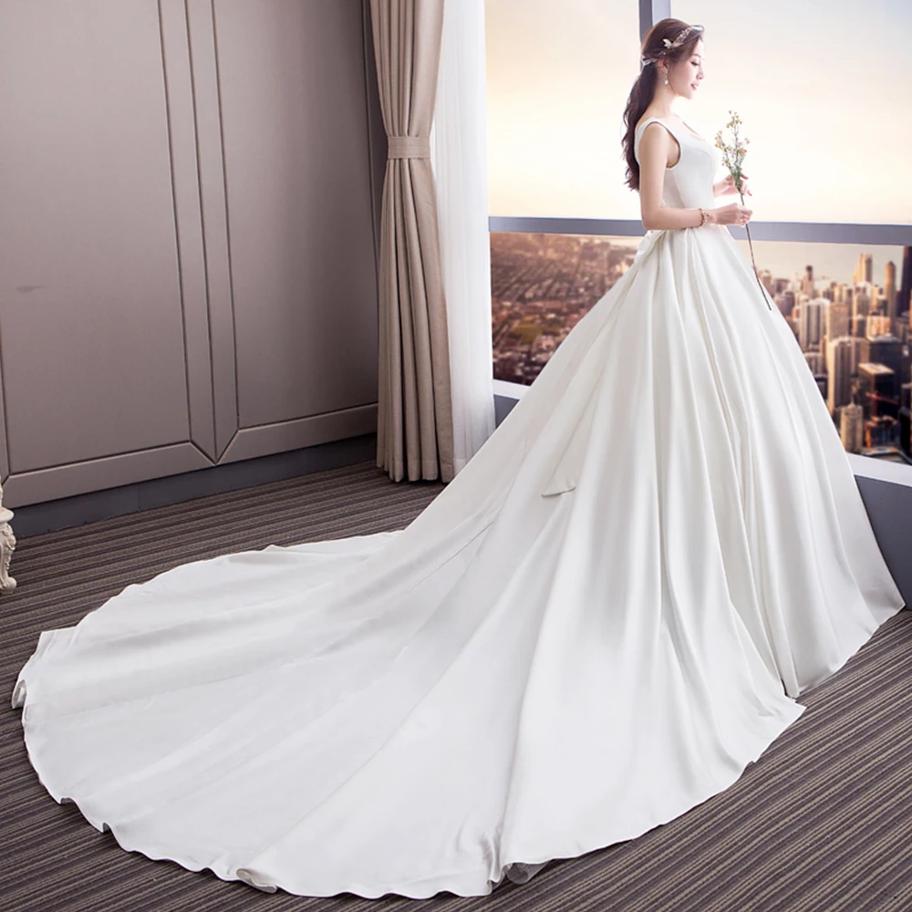 Vestidos De Noiva Princesa, на заказ, на бретельках, со шнуровкой сзади, лучшее французское Атласное Бальное Платье, Свадебные Платья, большие размеры