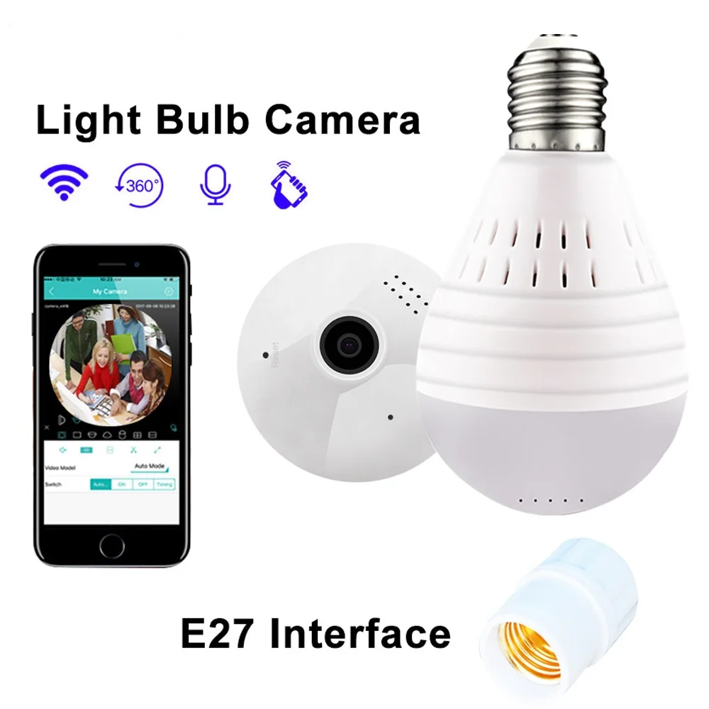 

Bulb Lamp Wifi Mini Camera 960P Home Security Wireless IP Cam Panoramic FishEye 360 Degree Night Vision Motion Detection Camera