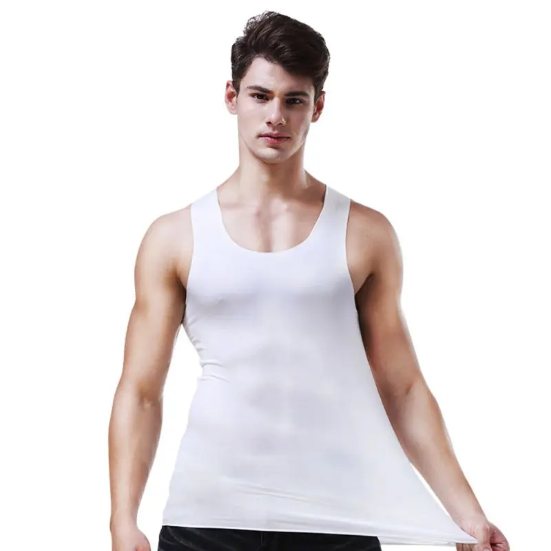 Ice Silk, мужские Удобные фитнес-майки, высокое качество, эластичные, базовые, с круглым вырезом, без рукавов, мужские майки размера плюс, L, XL, XXL, XXXXL