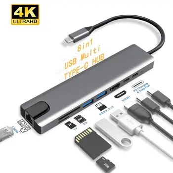 

Multi USB C HUB to HUB USB 3.0 HDMI 4K /SD/TF Card Reader/ PD charging Audio /RJ45 Adapter for MacBook Pro type c usb splitter