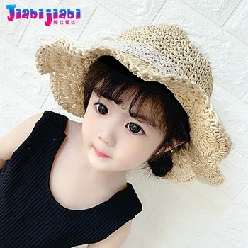 

Baby Girl Sun Straw Hat princess Cute Summer Sunshade Bucket Hat Toddler Child Lace bow Fashion UV Sun Visor Beach Hat 0-3 Old