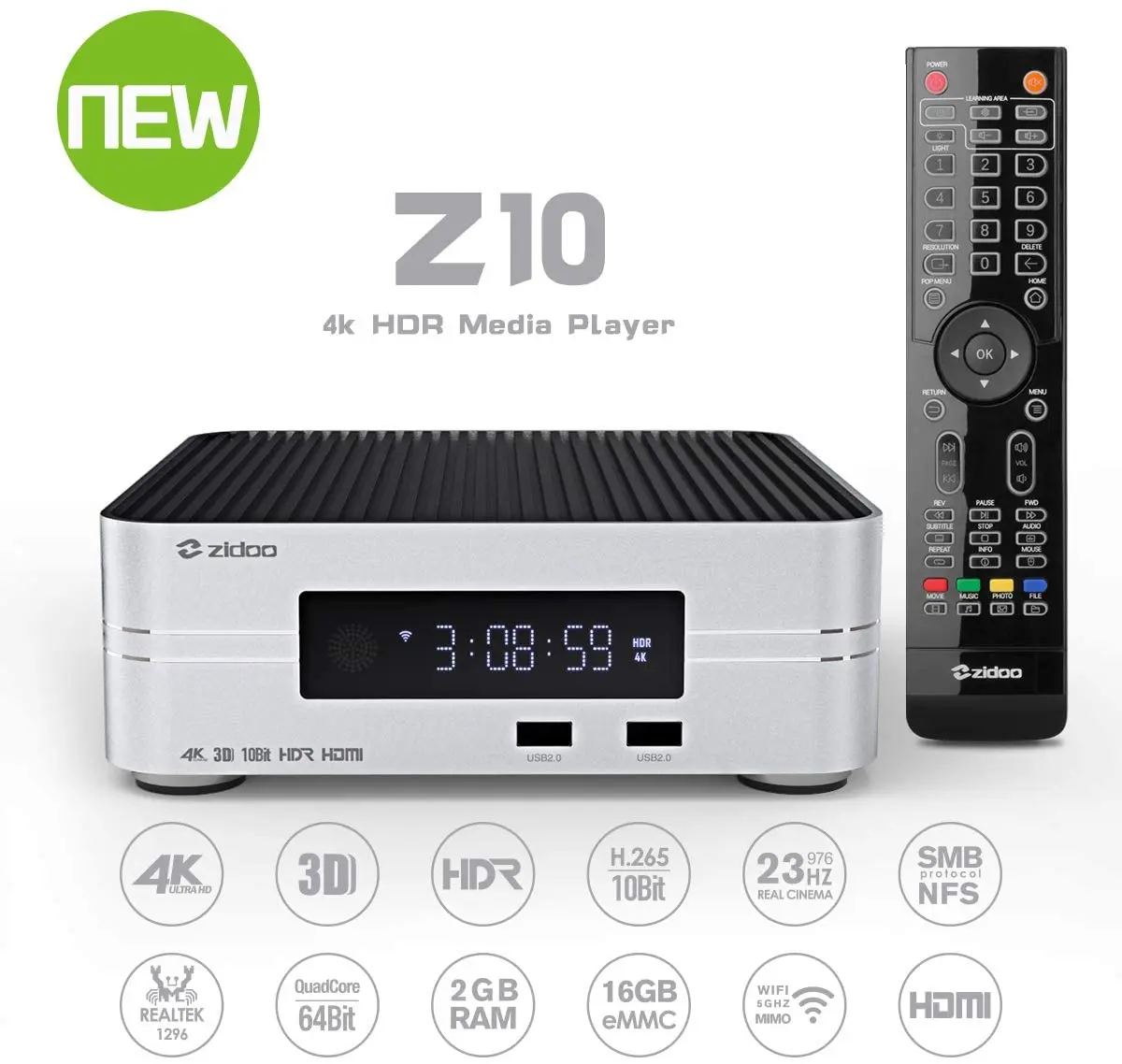 Приставка Zidoo Z10 4K для Smart Tv медиаплеер Android 7 1 2 ГБ 16 DDR приставка 10 бит HDR Двойной Wi Fi