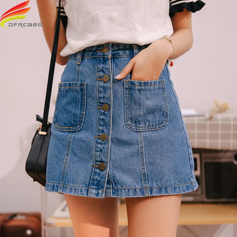 Denim Rok Hoge Taille A lijn Mini Rokken Vrouwen 2020 Zomer Nieuwkomers  Single Button Pockets Blauw Jean Rok Stijl Saia jeans|mini skirt|denim  skirtblue jean skirts - AliExpress