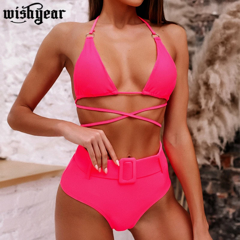 

Push Up Brazilian Print Beachwear High Waist Fashion Print Halter Bikini 2020 Summer Ladies Split Swimsuit