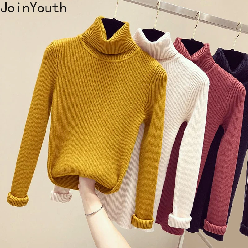 JoinYouth Warm Turtleneck Pullovers Stretch Slim Solid Women Sweaters Autumn Winter 2020 Casual Fashion Sueter Mujer J158 | Женская