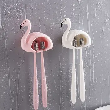 

1pcs Cartoon Suction Cup Toothbrush Holder Flamingo Sucker 2 Position Toothbrush Hooks Bathroom Accessories Wall Mounted Holder