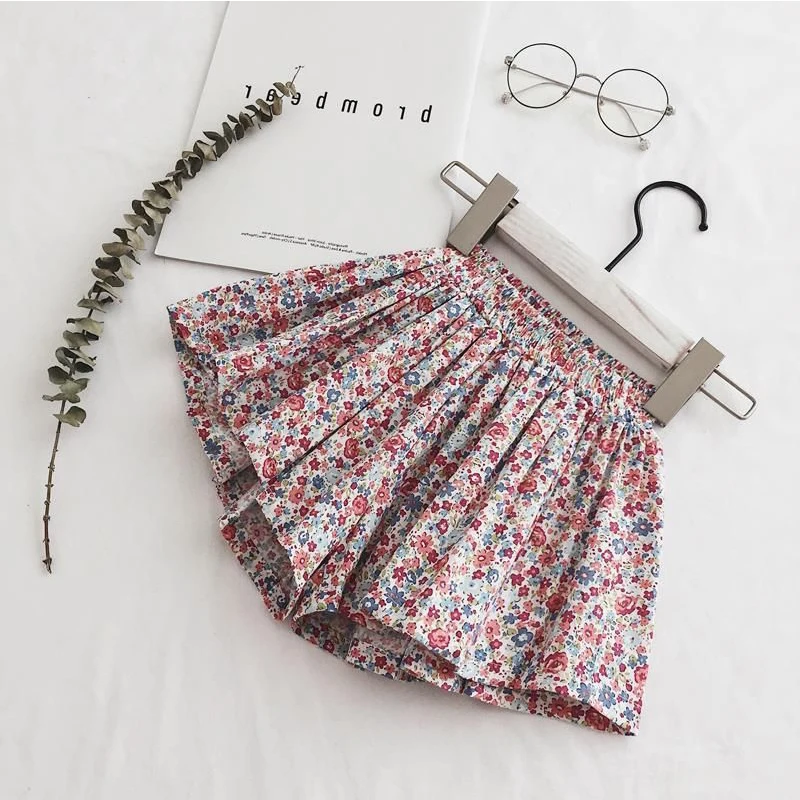 2-7Y Girls Flower Shorts Summer Clothes Cotton Wide-Leg Pants Baby Small Floral Culottes Children's Clothing kids shorts,kids trousers