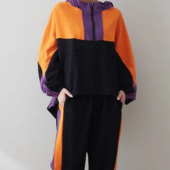 

Fashion Ladies Tops And Pants Womens Hooded 2 Pieces Outfits for women Set Casual Hiphop Plus Size Tracksuits Color Hit SA054S50