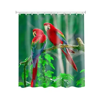

Lovely Colorful Parrot Couple Bird Shower Curtain Waterproof Bathroom Decor Polyester Fabric Curtain Sets with Hooks