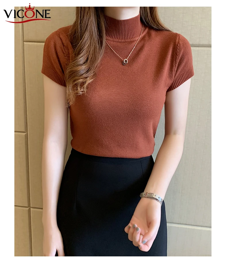 VICONE Womens Sweaters Tops Turtleneck Sweater Women Pullover Jumper Knitted Short Slevess Sweater