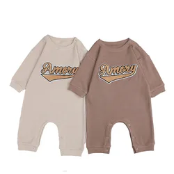 Infants Baby Letter Printed Jumpsuits for Autumn Girls Boys Cotton Rompers Kids Children Long Sleeve Playsuits