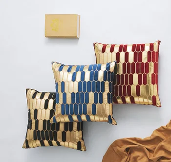 

Retro Sofa Cushion Cover Luxury Green Gold Applique Throw Pillowcases Bedroom Living Room Car Cushion Home Hotel DecorationLF853
