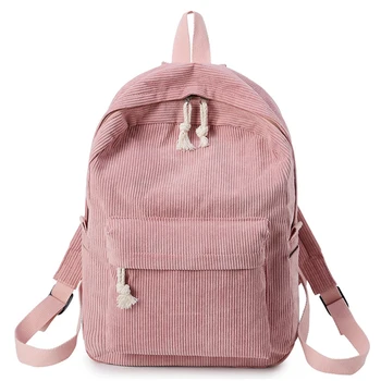 College Style Soft Fabric Backpack School Bag Female Corduroy Design School Striped Women 1
