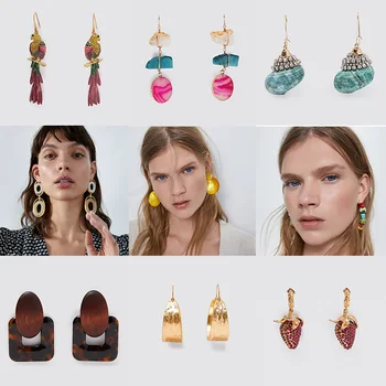 

Bohemian Colorful Beads Shell ZA Earring 2020 New Vintage Green Metal Round Drop Earring for Women Wedding Jewerly Wholesale