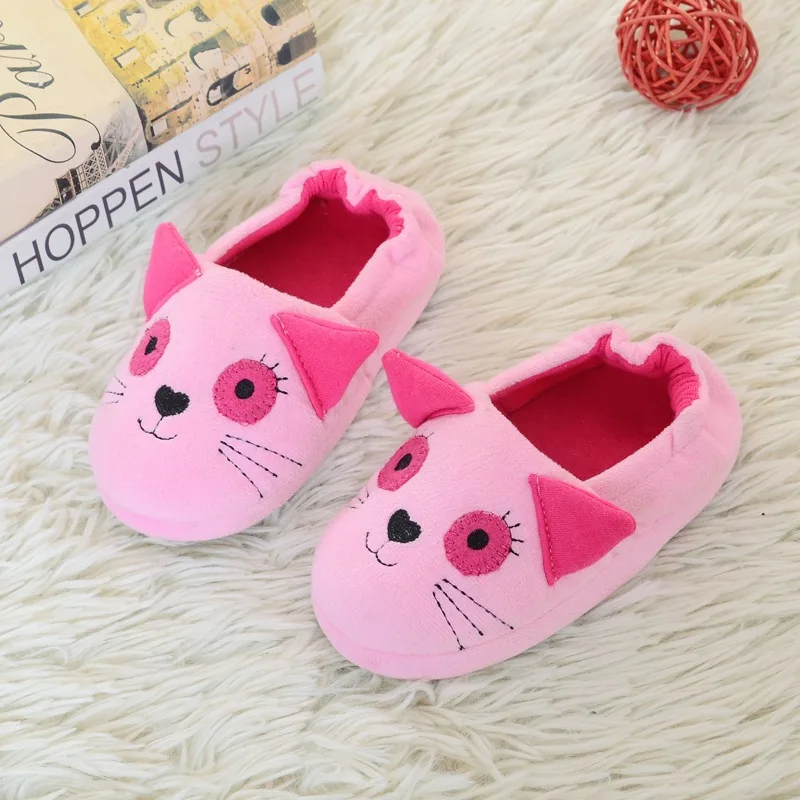 Тапочки для маленьких девочек; тапочки для малышей; зимняя плюшевая теплая Домашняя обувь для детей с героями мультфильмов; Детская домашняя обувь; обувь для щенка, кролика, панды, кота - Цвет: Pink 6