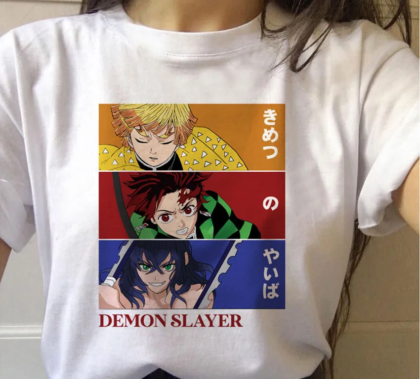 Kimetsu No Yaiba Demon Slayer футболка для женщин Графический Топ футболки японского аниме короткий рукав белый Повседневная Harajuku панк одежда