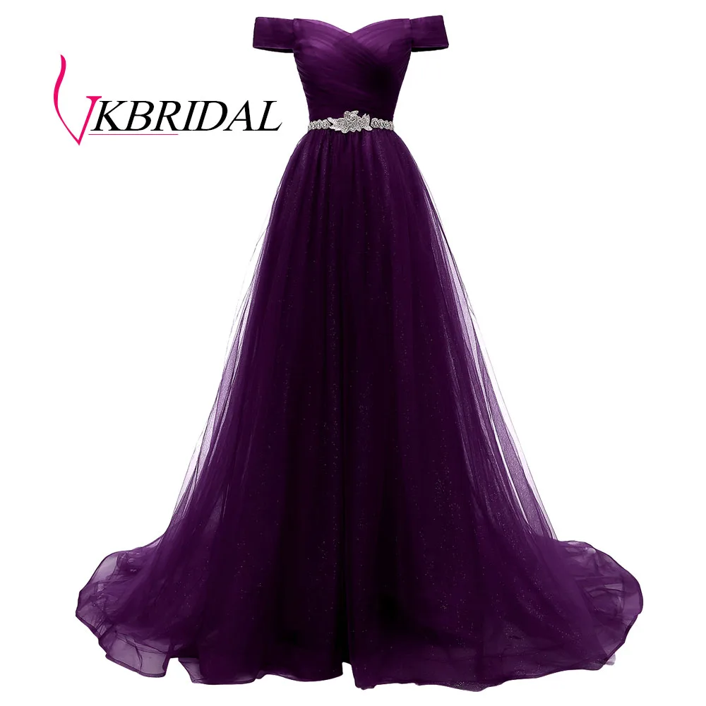 grape VKBRIDAL, Красное длинное вечернее платье с открытыми плечами и поясом, расшитое бисером, винтажные платья для выпускного вечера, vestido de festa, недорогое вечернее платье со шнуровкой на спине - Цвет: grape