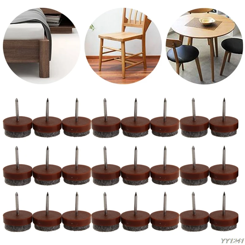 

24Pcs 20mm Round No-noise Furniture Table Chair Feet Legs Glides Skid Tile Felt Pad Floor Nail Protector