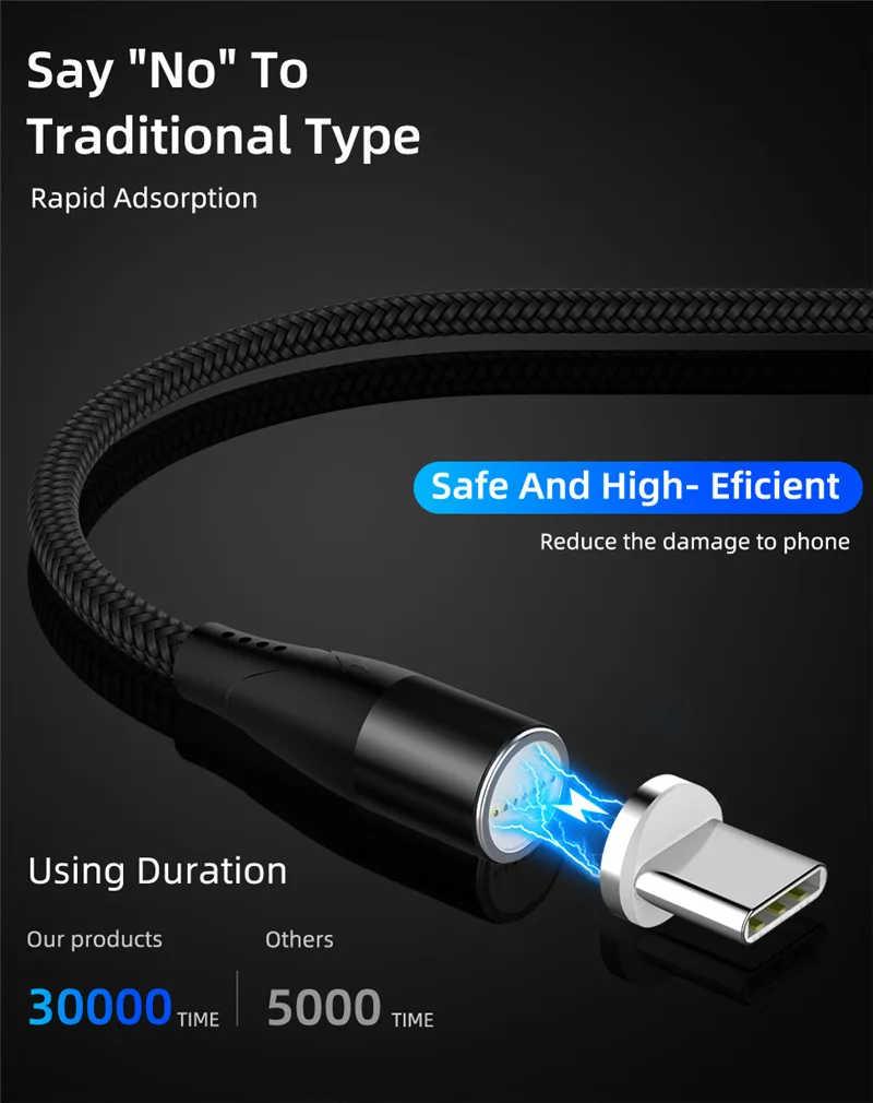 Магнитный Быстрый зарядный usb-кабель для Iphone type C Micro No Plug 3A/5A нейлоновый магнит быстрое зарядное устройство usb-кабель для samsung Xiaomi