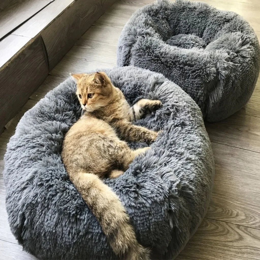 Круглый плюшевый коврик для собак домик мягкий длинный плюшевый Кот кровать круглая собака кровать для маленькой Лежанка для котов зимний теплый спальный коврик для щенка# LC