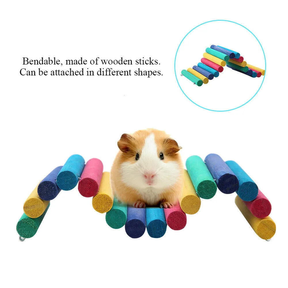 S RANRAN Branch Maked Rainbow Bridge Squirrel Hamster Toys,Colorful Chinchilla Guinea Pig Wooden Hideout House,Nest Parrot Standing Arch Ladder 