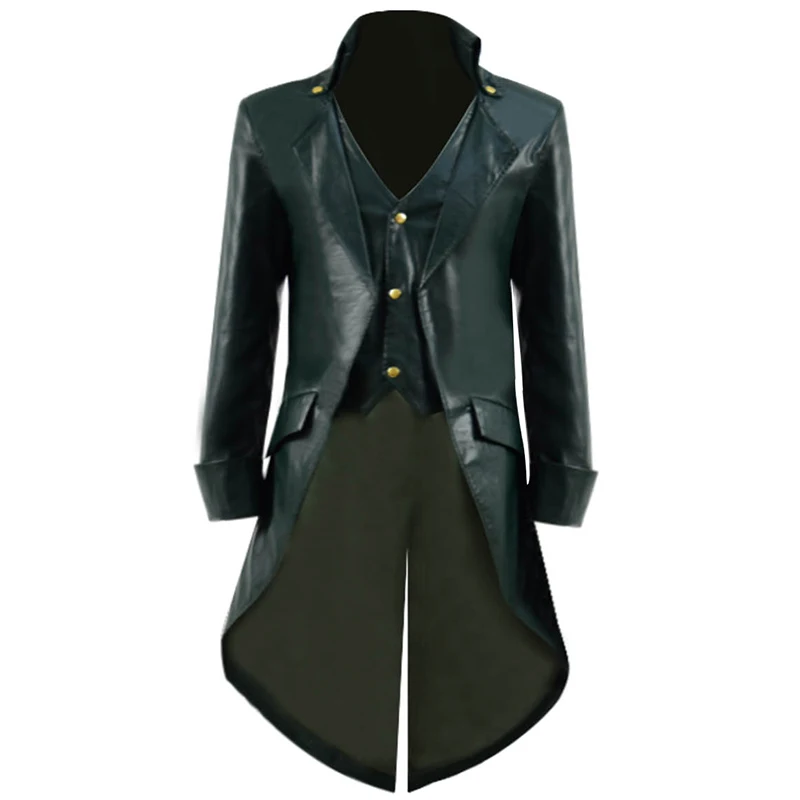 

Cossky PU Leather Steampunk Jacket Men Women Adult Stage Costume Tailcoat False two pieces Jacket