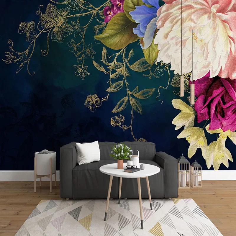 Dark Floral Wallpaper Peel and Stick Self Adhesive Florals Wall Mural Removable Pink Chrysanthemum Green Leaf Wallpaper Living Room Kitchen