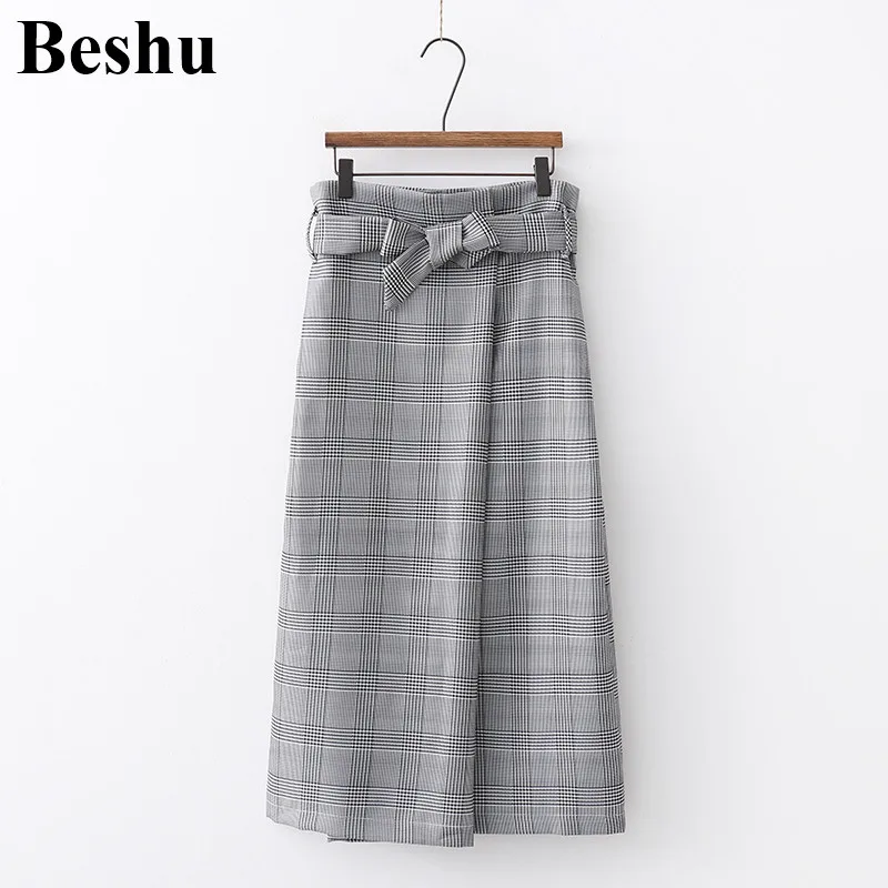 Za 2020 модная женская юбка серая гусиная лапка в клетку с бантом поясом элегантная