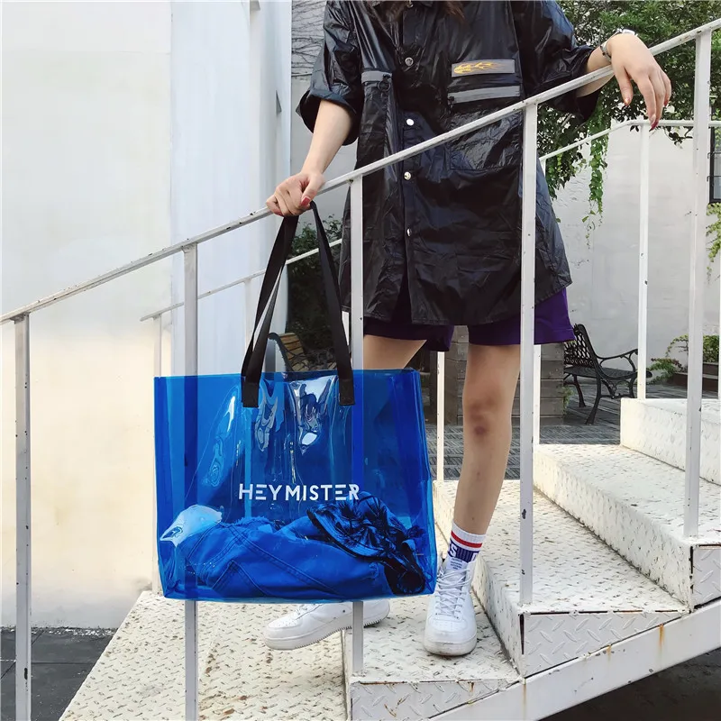 2021 Transparent PVC Handbag beach Shoulder bag Women New Trend Tote Hot Sale Jelly Color Plastic Clear Bag Large capacity