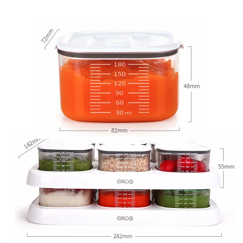 Pack of 6 Tritan Baby Solid Foods Storage Box Bin lunch Fresh Storage Container Kitchen Accessories Utensil BPA Free Organizer