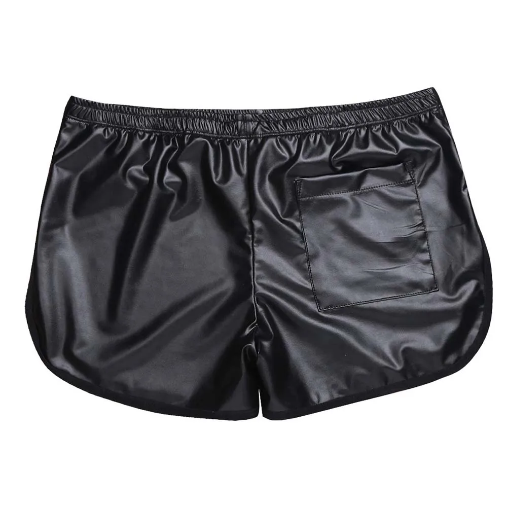 

Faux Leather Boxer Summer WetLook Fitness Sports Casual Short Male Gym Pants Men Loose Casual Shorts Streetwear 2021