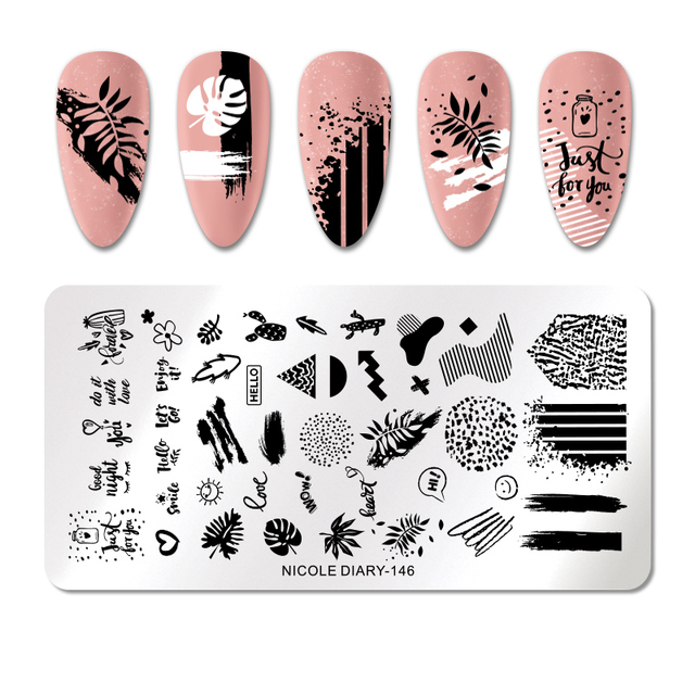 DIARY Line Flower Nail Stamping Plates Chinese Style Letter Pattern Nail Art Stamp Templates Face Leaf Printing Stencil