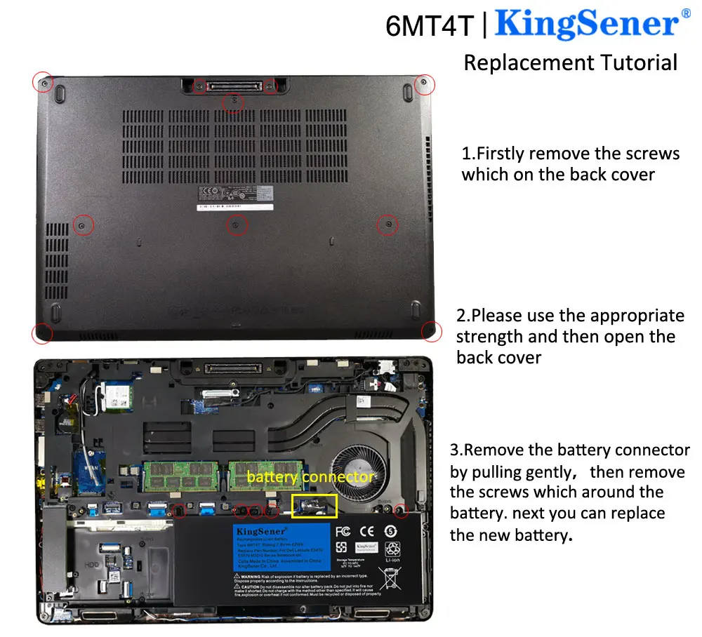 Аккумулятор KingSener 6MT4T 7,6 в 62 Втч для ноутбука DELL Latitude E5470 E5570 M3510 15,6 Sereis 7V69Y TXF9M 79VRK 07V69Y, Бесплатные инструменты (art.: 7ac3adda8) - 7ac3adda8