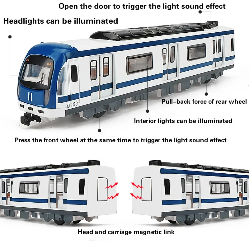 nova marca magnética puxar para trás liga conectada metro track trem liga modelo brinquedos som luz carro coleção