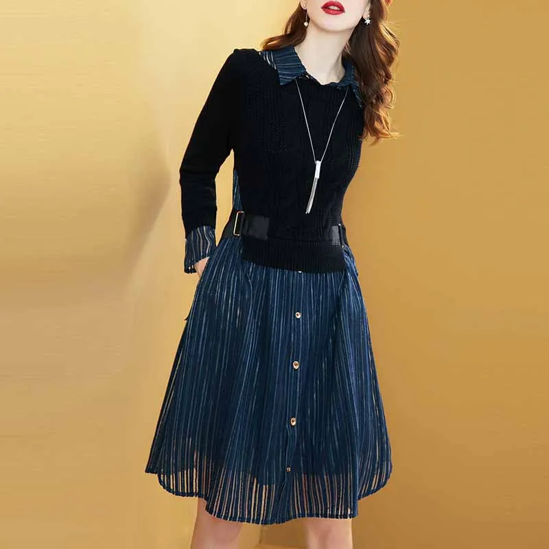 

Ozhouzhan Sweater Dress Children Autumn And Winter 2018 New Style Long Sleeve Mock Two-Piece Jersey Dress Skirt Hot Selling