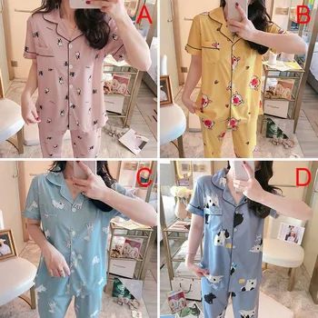

Summer New Pajamas Women Short-sleeved Trousers Cardigan Lapel Button Suit Furniture Clothing