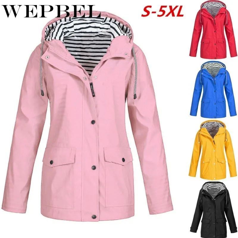 

WEPBEL Women's Casual Solid Color Sports Jacket Autumn Winter Long Sleeve Zipper Single Breasted Pocket Outdoor Hooded Jacket