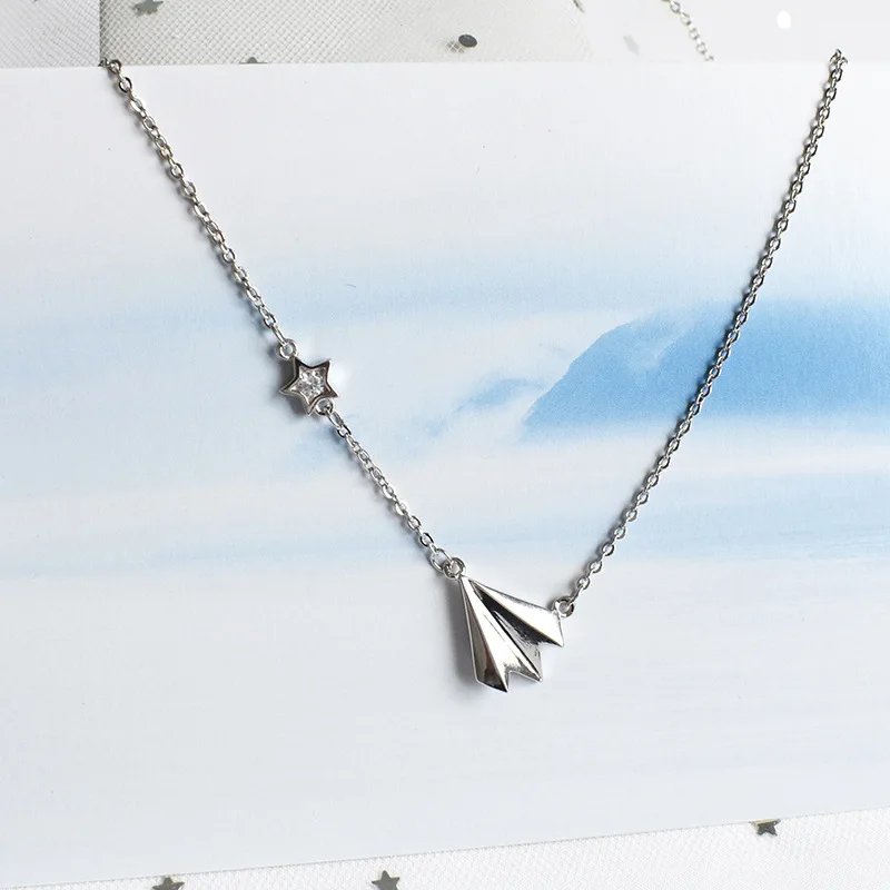 S925 Fine Silver Paper Airplane Necklace Korean-style INS Simple Modern And Trendy/women Choker Playful Cool Versatile Accessori